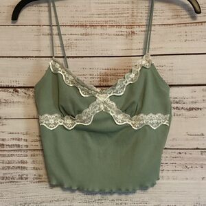 SHEIN Green Lace Trim Tank Top